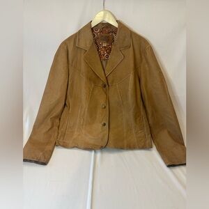 wilsons leather jacket womens vintage 70S Caramel Color leather Floral Lining